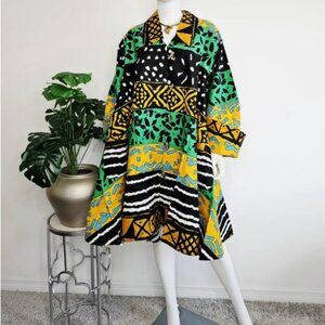 African Print Hi-Low Tunic Dress with Headwrap (Fits M-3XL)